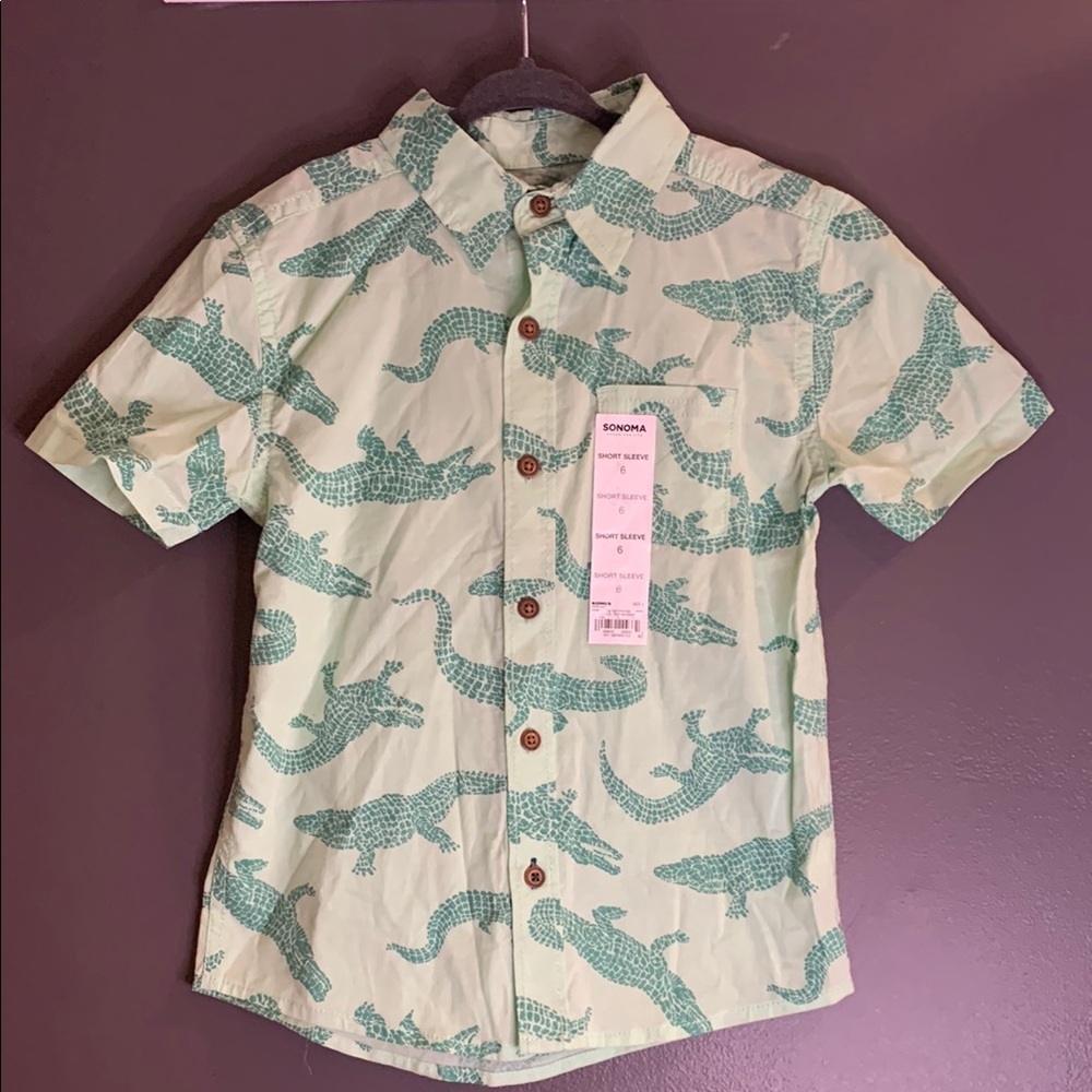 Sonoma Green Button Down Shirt with Dinosaur Print size 6